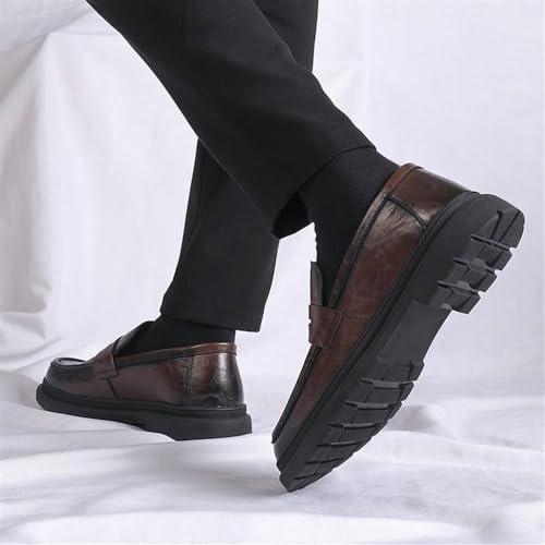 Men's Formal ShoesLeather Fashion Slip-on Pointed Toe Party Non Slip Block Heel Anti-Slip Shoe4