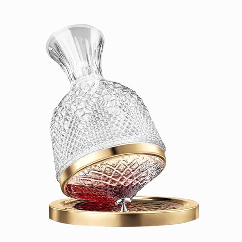 DUOAZJL Decantador de Vino Tinto, aireador Giratorio, Base Dorada de Cristal Grueso, rotación de 360°, aireación rápida, 1500 ml (50 oz), Ideal para Amantes del Vino(Gold)
