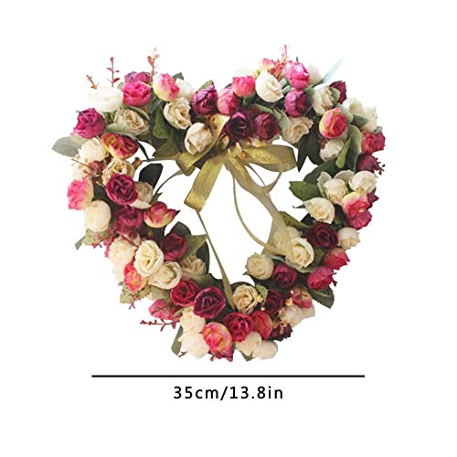 Rose Flowers Wreath Heart-Shaped Garland Wreath Vintage Art Simulation Floral Artificial Wreath For Home Wedding Decoration (Yellow) #TOP1
