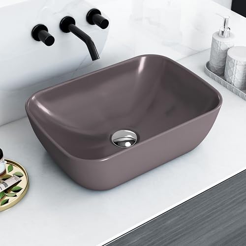 Image of Plantex Basin for Bathroom /Ceramic Table Top Wash Basin /Over Counter Washbasin for Restaurant, Hotel (Brown, 18 x 13 x 5.5 Inch)