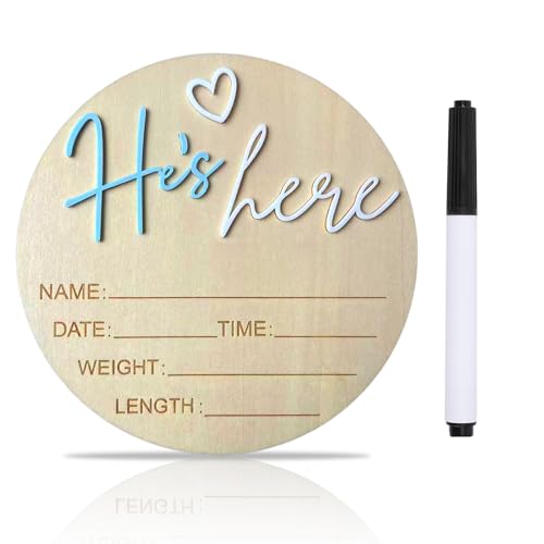 Baby Announcement Sign, ​5.9 Inch Wooden Hello World Newborn Signs,