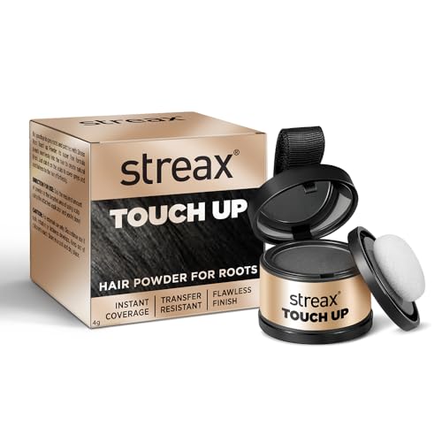 Streax Hair Root Touch Up Powder, Black – 4gm | Covers Grey Hair & Bald Patches | Instant Coverage, Transfer-Resistant, Mess-Free & Travel-Friendly Root Concealer for Natural Black Hair