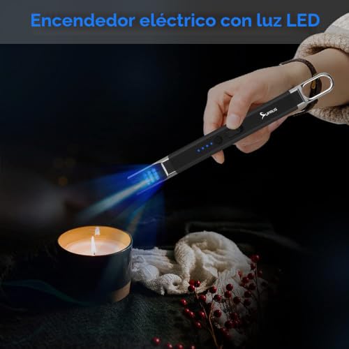 Miniatura 7 de Suprus Encendedor Para Velas Eléctrico De Arco, Resistente Al Viento, Sin Llama, Recargable Por Usb Con Luz Led Para Velas, Camping, Barbacoa, Cocina Negro