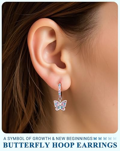 Image of Hypoallergenic Butterfly Hoop Earrings for Granddaughter /Daughter