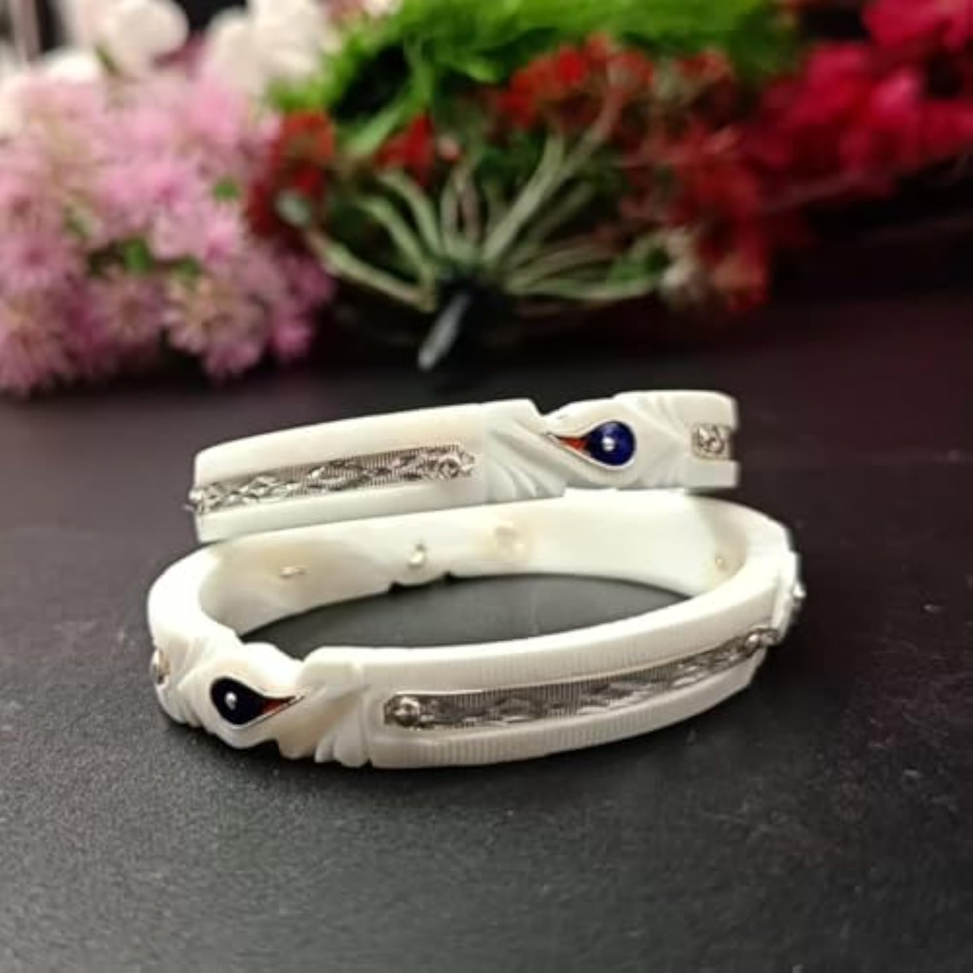 Women's Unique Silver White Bangles, Velvet Box Gift