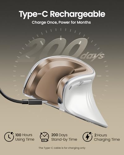 Image of ProtoArc EM11 NL Wireless Ergonomic Mouse, Rechargeable, White Gold