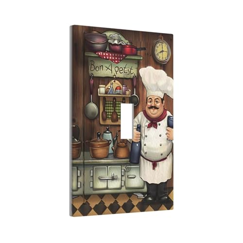 JDAKHD Retro Cartoon Fat Chef Cook Light Switch Cover Plate Vintage Medieval 1 Gang Decorative Wall Plate Single Toggle Outlet Switch Faceplate Cover Bathroom Kitchen