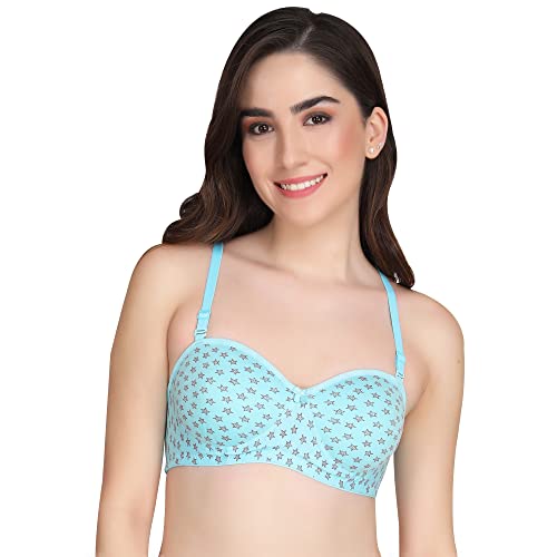 Image of Printed Half Cup Padded Bra - Made of Pure Cotton Full Coverage Non Wired Seamless Pushup Soft Cup for T-Shirt Saree Dress Sports Garment for Daily Use Everyday