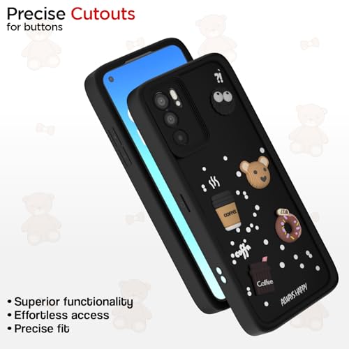 Image of Pikkme Back Cover for Oppo Reno 6 5G | Cute Fun Cartoon 3D Bear Silicone Full Body Protection Bumper Cover (Black)