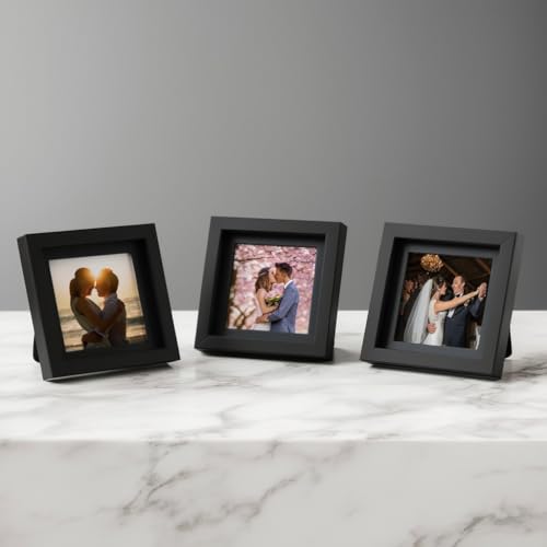 Image of Photo Frame Set of 3 - Modern Tabletop Picture Frames for Desk, Living Room & Bedroom Decor, Perfect for Wedding, Couple & Family Photos (Black)