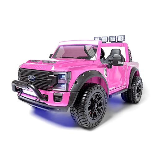 ATAA F ORD Super Duty F450 24V 2 plazas MP4 - Rosa-Coche eléctrico para 2 niños XXL con batería 24v, 4x4, Asiento de Piel, Ruedas de Goma, 4X4 para niños con Mando