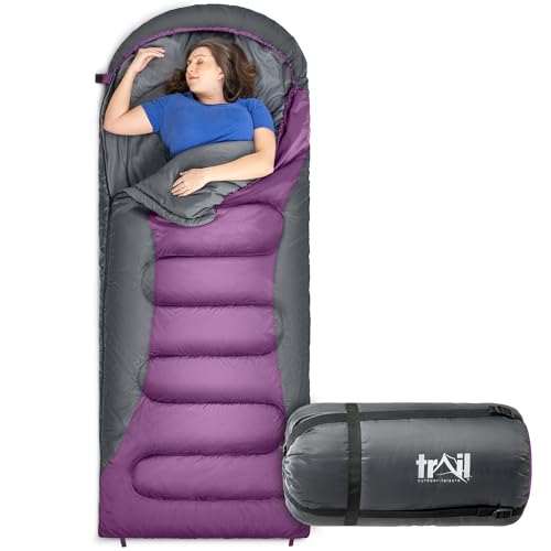Trail Alpine 400 XL Hooded Sleeping Bag (L230cm × W100cm), Large Extra-Wide 4 Season Sleeping Bag, 400gsm for Winter Camping, Lightweight & Water-Resistant, Polycotton Lined, Compression Sack (Purple) option