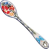 Polish Pottery Ceramika Boleslawiec,  1022/238, Spoon Medium, 1 1/4 by 6 1/8 Inches Long, Royal Blue Patterns with Red Cornflower and Blue Butterflies Motif