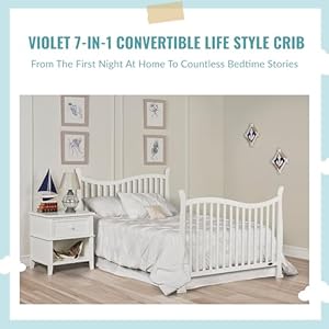 Violet 7 in 1 convertible life style crib in white greenguard gold certified 4 mattress height settings made of sustainable new zealand pinewood  urban country home decor
