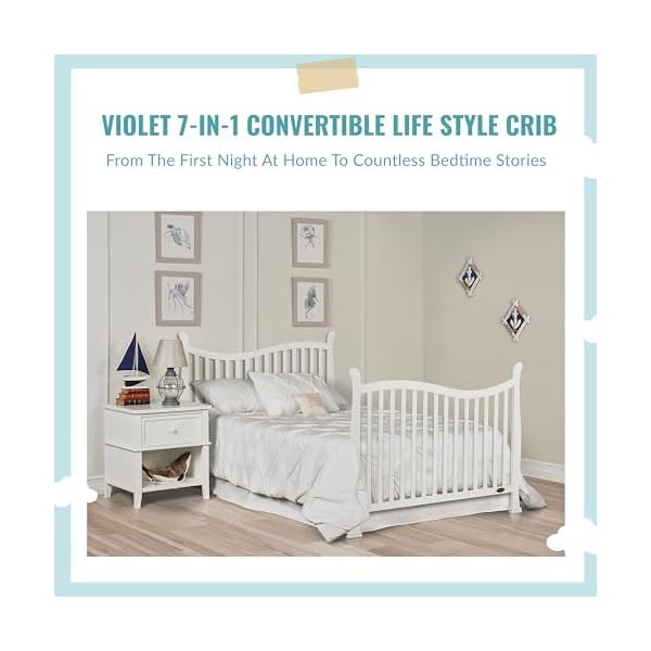 Violet 7 in 1 convertible life style crib in white greenguard gold certified 4 mattress height settings made of sustainable new zealand pinewood  urban country home decor
