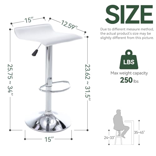 Image of Vogue Furniture Direct Adjustable Bar Stools Set of 2, Modern Swivel PU Leather Airlift Barstools, Backless Kitchen Counter Height Bar Chair for Dining Room (White)