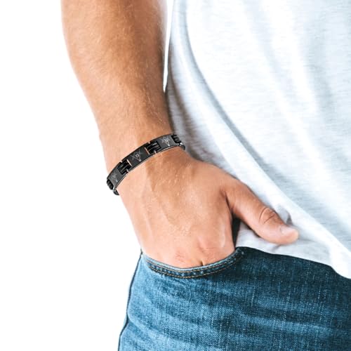 MasonicMan Men's Black Titanium Masonic Freemasonry Bracelet Adjustable in Gift Box4
