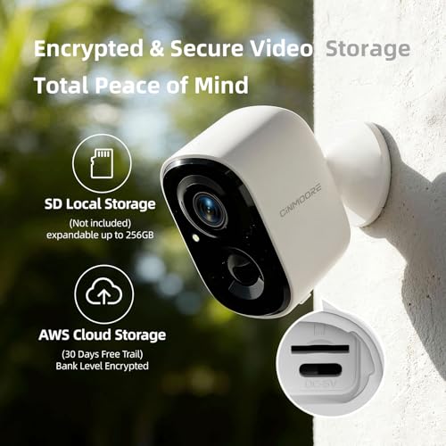CINMOORE 2.5K Wireless Home Security Cameras Outdoor WiFi, Non-Subscription AI Person Detection, 4MP Color Night Vision, Full Duplex 2-Way Audio, IP66 Waterproof Battery Powered, U.S. AWS Cloud