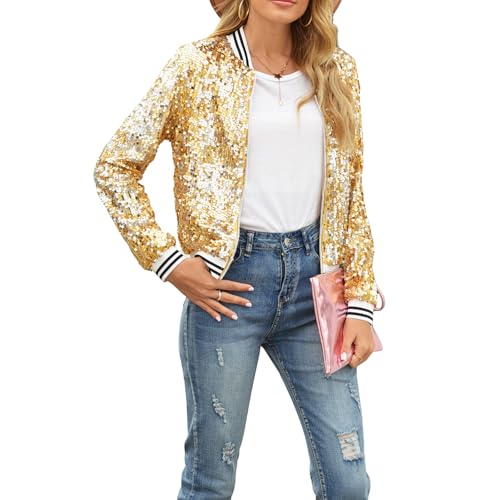 Women Zip up Jacket Casual Shiny Sequins Lightweight Long Sleeve Cardigan for Fall Clothes Outwear Streetwear4