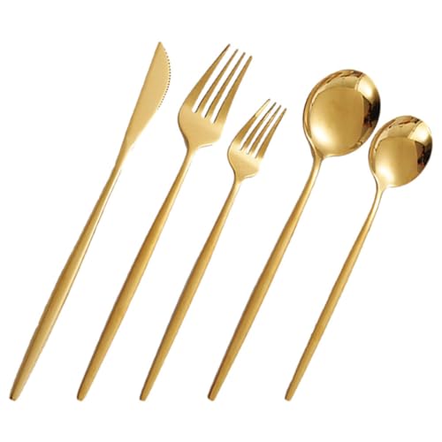 ABOOFAN 1 Juego Cuberteria Tabla De Embutidos Poseedor Palillos Cuchara De Oro Utensilios De Cocina Cucharas Cuchara Ranurada Para Servir Espejo Pulido Servicio Golden Acero Inoxidable