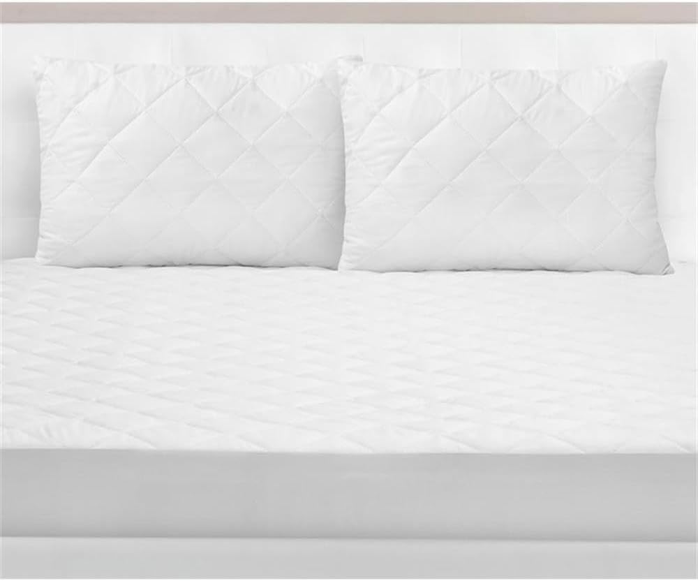 Pemberly Row Quilted Pillow Protector Covers, Waterproof Polyester, King Size 40"x20", White, Set of 2, Breathable and Noiseless, Machine Washable, Allergy-Friendly Pillowcase for Bedroom Use