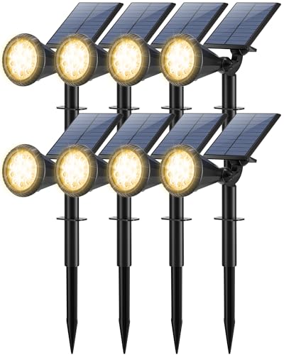 Tadyreal 8 Pack Solar Spot Lights Outdoor Waterproof 180 Adjustable Solar Powered Landscape Lights for Yard, Garden, Pathway, Porch, Pool, Wall, 4 Lighting Modes, Warm White