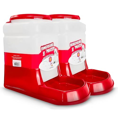 Kit Comedouro Bebedouro Automático Dispenser 3 Litros - Alvorada (Vermelho)