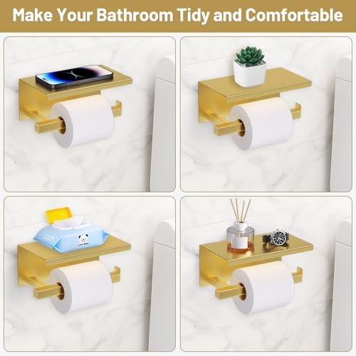 TURS Brushed Gold 5 Pieces Bathroom Hardware Set, SUS304 Stainless Steel 23.6 Inch Bath Towel Bar Set, Square Bathroom Accessories Kit Wall Mounted