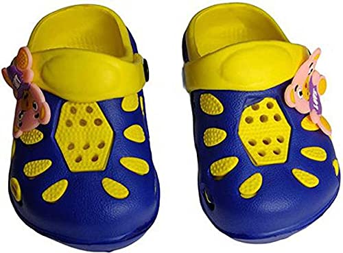 MOMISY Kids Clogs Mule Shoes Boys Girls Slip On Sandals Sneakers Toddler Garden Shoes Water Shoes for Beach Pool Shower Slippers Rainy Sandal- Indian Size: 19, Age: 1-1.5 Years, Yellow Blue Teddy