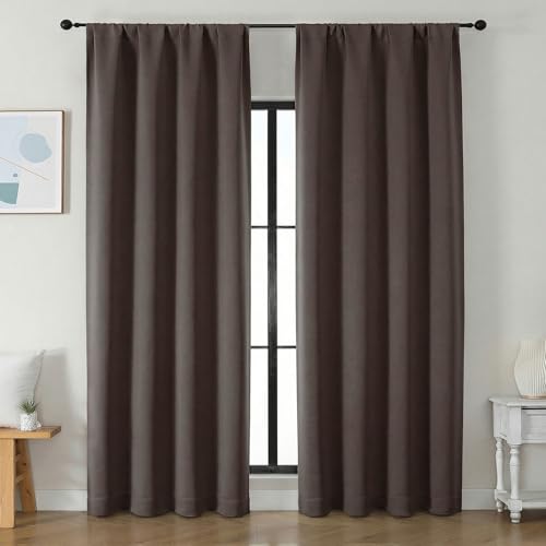Image of Simplebrand Chocolate Blackout Curtains for Bedroom 96 Inches Long 2 Panels, Solid Thermal Insulated, Energy Saving Living Room Window Treatment Curtains Blackout Drapes, W50 x L96 Inch, Chocolate