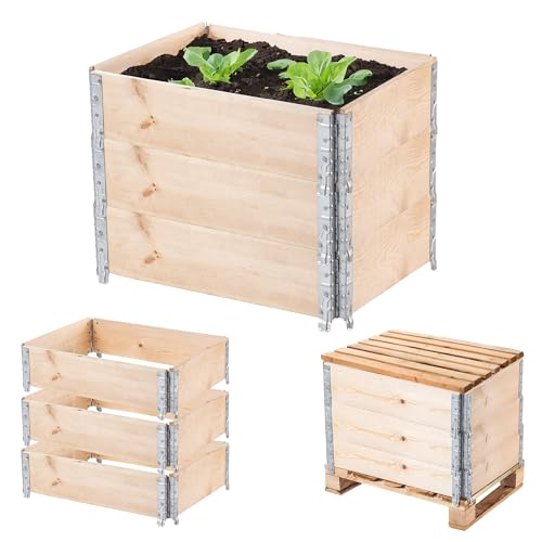 KADAX Marco de madera para palés apilable, marco de madera para jardín, bancal alto, jardinera, jardinera, bancal de verduras, bancal de hierbas (juego de 3 unidades de 80 x 60 x 22,5 cm)
