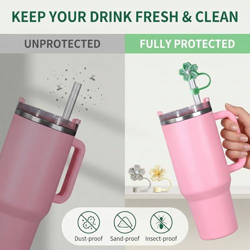 Image of BTYHAOS Straw Covers, Dust Proof Straw Toppers Fit Stanley 30 40oz Tumbler | Reusable Food-Grade Silicone Straw Covers Cap for Most 10mm Reusable Straw