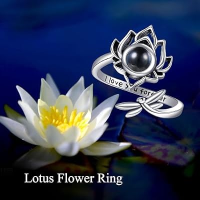 MONGAS Lotus Ring Sterling Silver Lotus Flower Ring Flower Jewelry for Women
