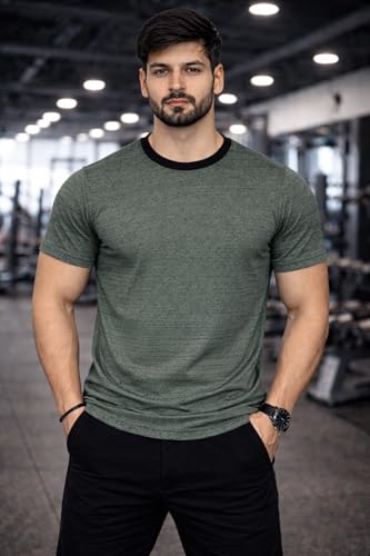 Image of Men's Solid Gym T-Shirt | Slim Fit Gym & Training Tee | Breathable Stretch Fabric | Round Neck Sports Wear for Workout