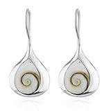 925 Sterling Silver Shiva Eye Shell Teardrop Minimalist Nature Inspired Dangle Earrings