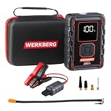 WERKBERG AL008 Starter Jump Starter 12 V, 2500 A, 5000 A, 32000 mAh, compressore 150 PSI, 18 W, booster per auto, 188 x 134 x 56 mm