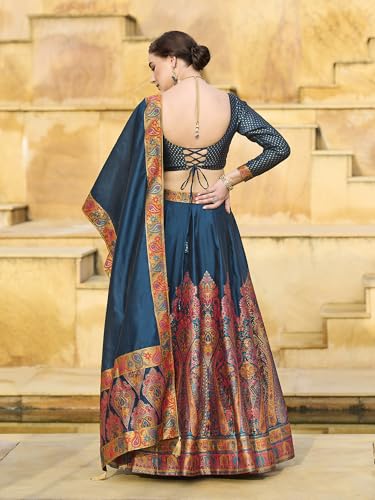 Image of PURVAJA Women's Jacquard Semi-Stitched Lehenga choli