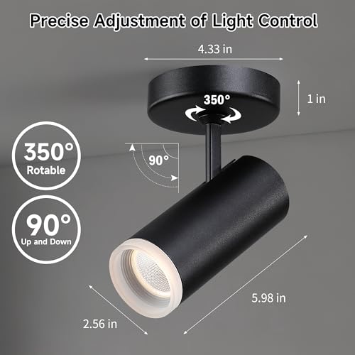 Image of 9W LED Dimmable Ceiling Spotlight Indoor - Adjustable Accent Surface Mount Spot Light for Corridor, Living Room, Plants & Artwork | Warm White 3000K CRI 97 Directional Fixture, Black Finish