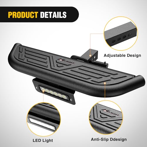 Image of Nilight Hitch Step 2 Inch Receiver Universal with LED Light, Pin Lock and U-Bolts Stabilize,Rear Bumper Guard for Pickups Trucks Vans SUVs ATVs