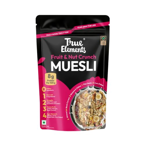 Image of True Elements Fruit & Nut Crunch Muesli 700g | Fruit and Nuts | Cereals for Breakfast | Rich in Fibre | Muesli with Oats and Nuts
