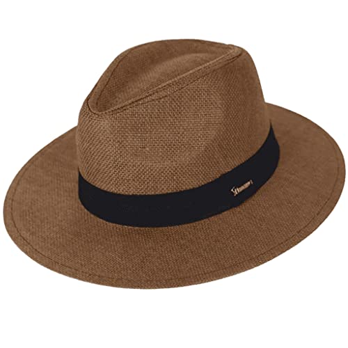 Chapéu Moda Panamá Shantung Casual Praia Unissex Aba Larga - Marrom