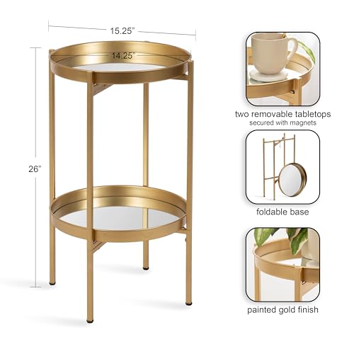 image for Kate and Laurel Celia Round Metal Foldable Tiered Side Table, 16 x 26,