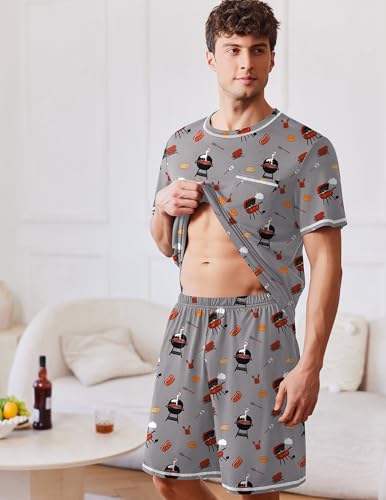 Image of Ekouaer Men's Pajamas Set Casual Short Sleeve Shirts and Shorts Soft 2 Piece Loungewear With Pockets