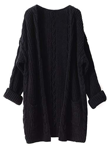 Liny Xin Women's Cashmere Loose Casual Long Sleeve Open Front Oversized Cardigan Sweater Wool Coat Sherpa Jacket with Pockets (XL, Black)