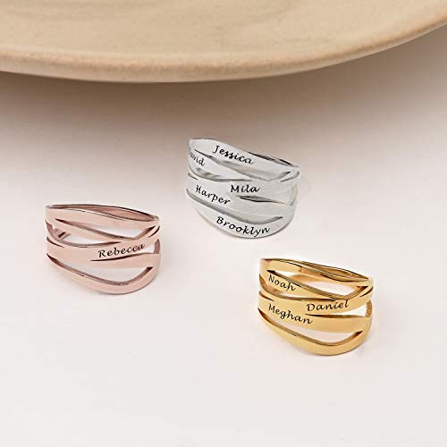 Myka - Personalized “Margeaux” Custom Name Ring In 0.925 Sterling Silver, 18K Gold & Rose Plated - Engraved Wave Band Design For Mother’s Day, Christmas - Dainty Jewelry For Women, Mom, Her, Grandma, Wife #TOP5