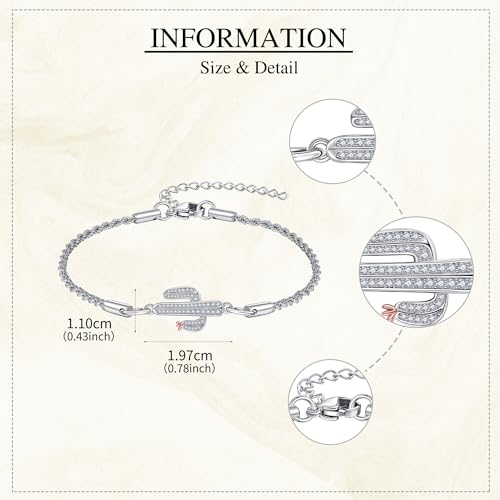 Cactus Bracelet 925 Sterling Silver Cactus Bracelet Plant Nature Birthday Anniversary Jewelry Gifts for Women Mom Grandma4