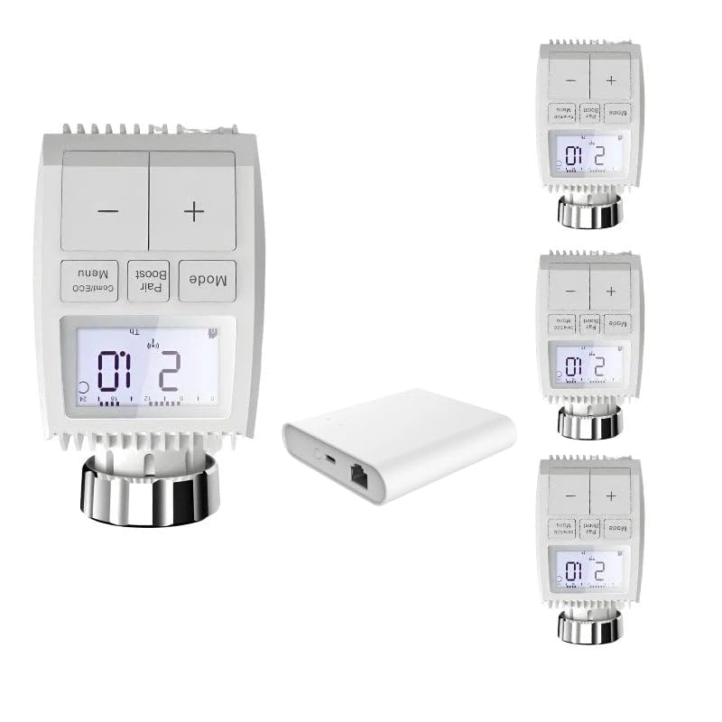 Kit 4 Têtes Thermostatiques Connectées Écran LCD + Passerelle Zigbee Ethernet - SILAMP
