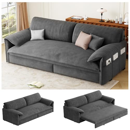SEDIANIDO 66" Queen Pull Out Couch Bed,Velvet 3-in-1 Queen-Size Sleeper Sofa,Convertible Pull-Out Sofa Bed with Side Pockets,Sleeper Loveseat for Living Room,Apartment, Offices,RV (Grey) SEDIANIDO 66" Queen Pull Out Couch Bed,Velvet 3-in-1 Queen-Size Sleeper Sofa,Convertible Pull-Out Sofa Bed with Side Pockets,Sleeper Loveseat for Living Room,Apartment, Offices,RV (Grey)
