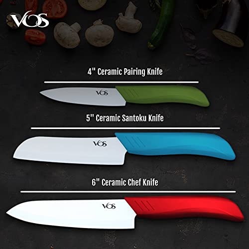 Vos Ceramic Knife Set, Ceramic Knives Set For Kitchen, Ceramic Kitchen Knives With Covers, Ceramic Paring Knife 4", 5", 6" Inch Multi Color #TOP2