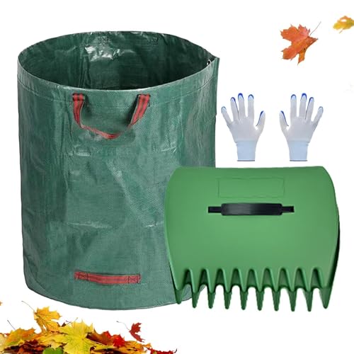 Grand râteau à main, pelle à feuilles, poignée ergonomique, pelle à gravats | Enlèvement des gravats et des déchets de jardin avec sacs poubelle pour feuilles, herbe et aliments coupés